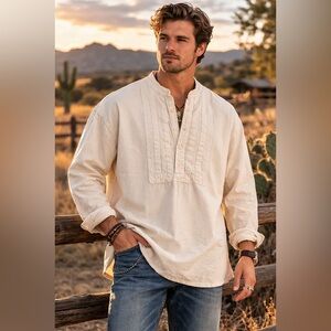 Scully Shirt Mens XL Cream Western Boho Prairie Vintage Style